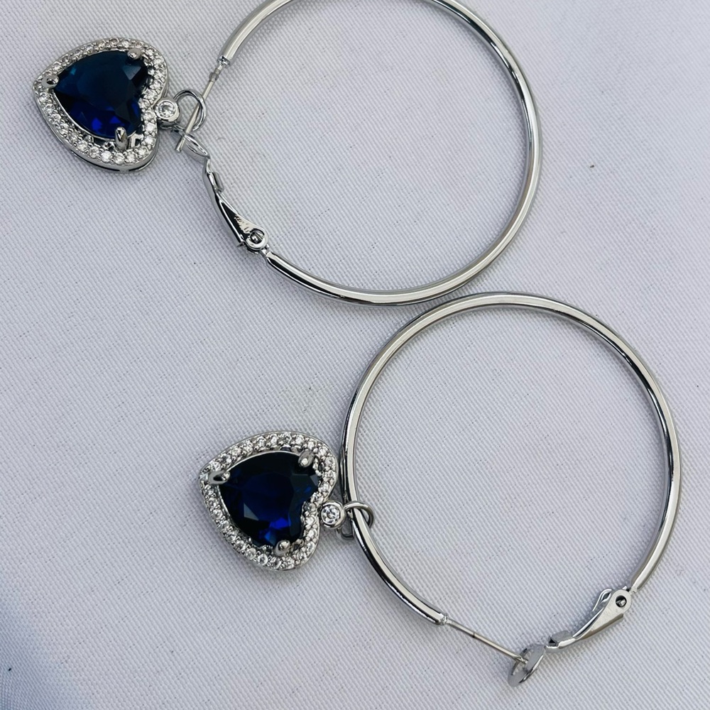 Dalmata Silver and Blue Heart Hoop Earrings